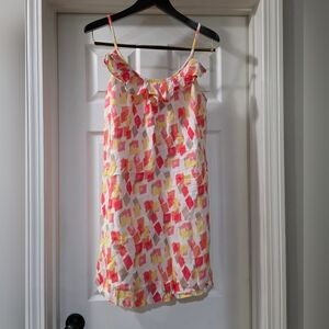 Old Navy Cotton/linen Blend Geometric Pink and Yellow Sundress w/Ruffles. L